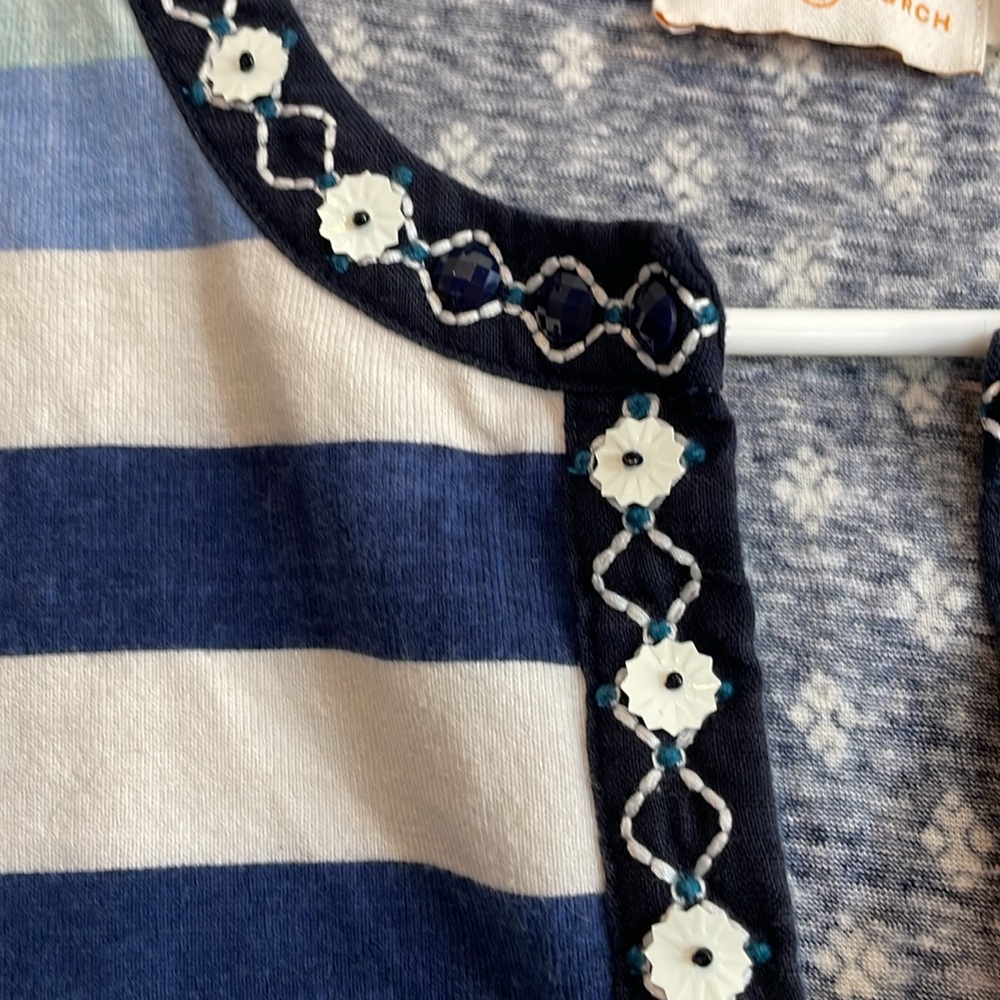 Tory Burch Striped Embroidered Linen Top - Picture 4 of 11